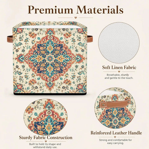 Straight Up 13 Inch Foldable Cube Storage Bin With Heavy Duty Handles For Closet Organization And Nursery Supplies Waterproof Flower Pattern Basket with floral design.