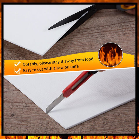 Gasket paper sheet, white, 1/8 inch thick, high-temperature material, being cut with a utility knife