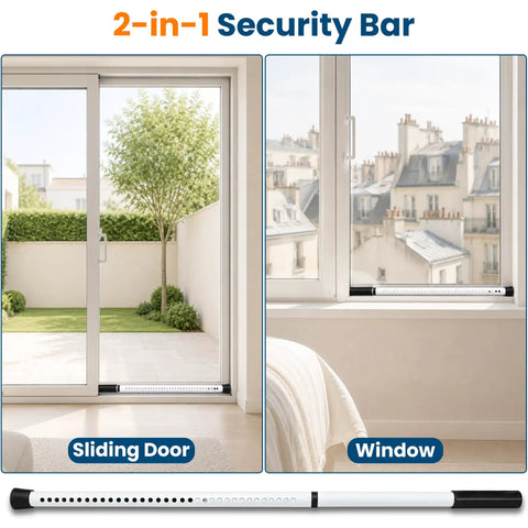 2 Pack Heavy Duty Adjustable Security Bar For Sliding Doors And Windows Hardcore Metal Barrier in sliding door and window setup.