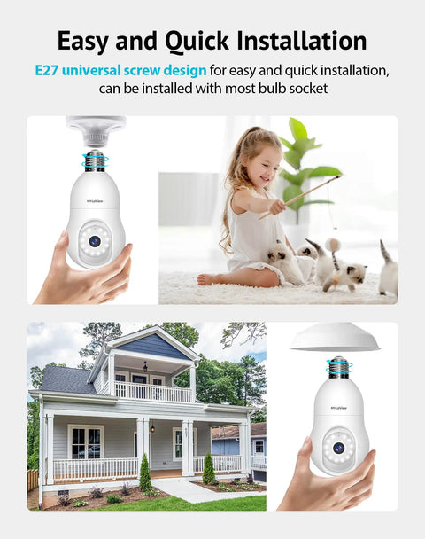 4MP Bulb Security Camera Wireless 360 Degree Panoramic 2K HD Day And Night Full Color Starlight Vision installed in home