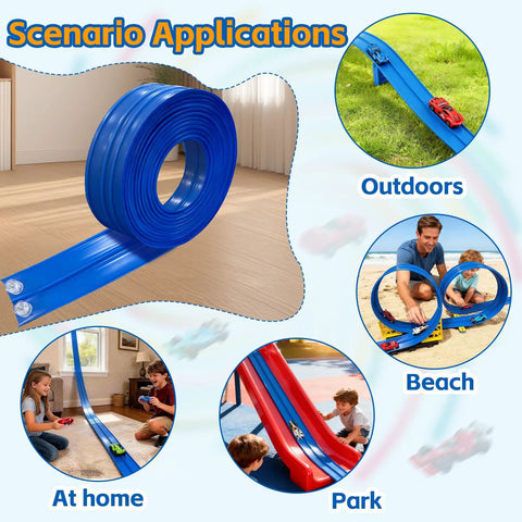 Scenarios for Portable Diy Roll Up Race Track For Kids Compatible With 1 To 64 Scale Diecast Cars Includes Eight Racing Cars And Super Grip