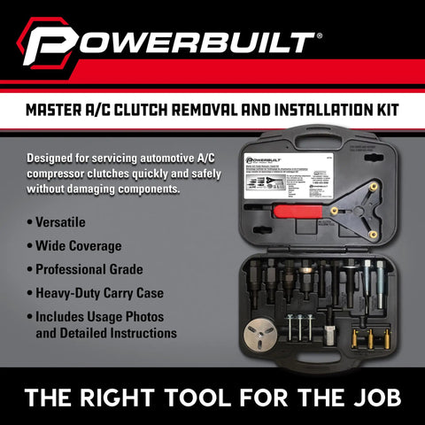 AC Clutch Removal And Installation Tool Kit For Automotive Compressors, 23 Piece Heavy Duty Set With Durable Case and Instructions