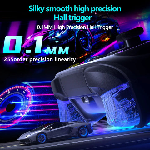 Ultimate Wireless Game Controller With Hall Effect Joysticks highlighting 0.1mm high precision Hall trigger and sleek design