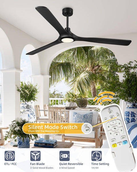52 Inch Indoor Outdoor Ceiling Fan With Lights And Remote, Matte Black Dope Modern Look Above Patio Table, Remote Close-Up