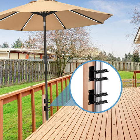 Outdoor deck setup with umbrella using 4 Pack Pole Mounting Kit With Mast Brackets For Antenna Flagpole Post Tube Clamp Holder Street Sign Mounting Hardware For Light Poles All In One Outdoor Pole Mounting Kit