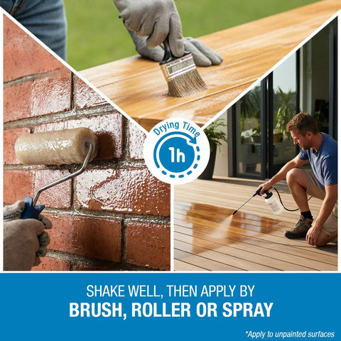 Application methods for SP-1104 Gloss Sealer 5 Gallon Ready To Use Wet Look Water Repellent for wood and masonry shown in use.