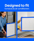 Person installing 16x20x1 Air Filter MERV 13 MPR 1900 For Allergens Bacteria Viruses And Air Pollutants 6 Pack Three Month AC And Furnace Filters