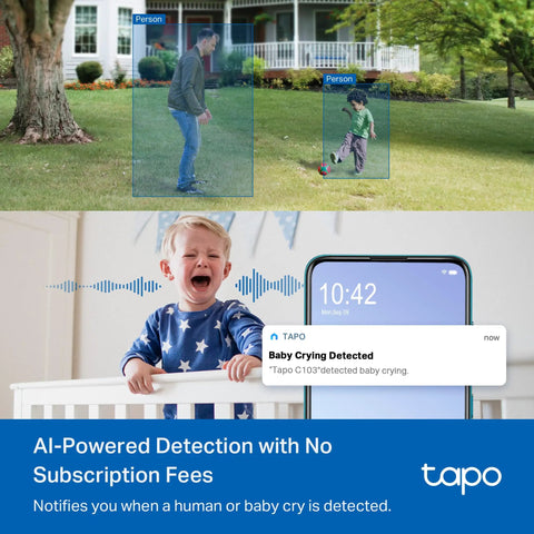 Indoor Outdoor Pan Tilt Wired Security Camera Two Pack For Baby Monitoring And Person Detection With Cry Alerts shown with detection features