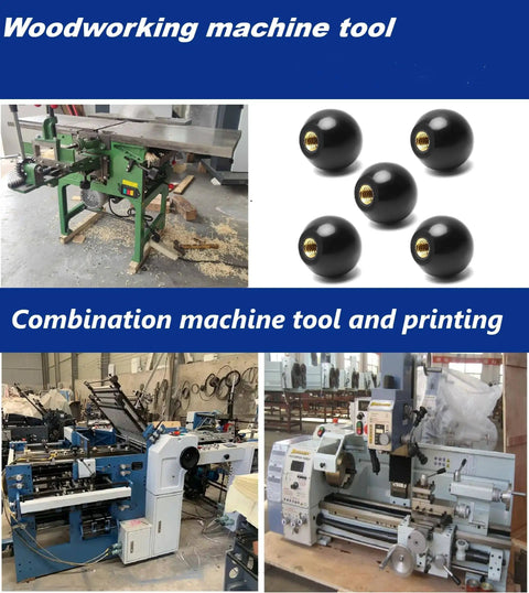 Five Pack Three Eighths Inch Sixteen Thread Ball Knobs Set With One And Three Eighths Inch Diameter on woodworking and printing machinery