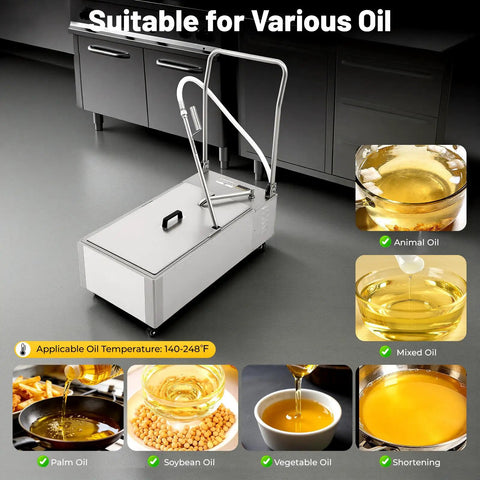 Heavy Duty 55L Mobile Fryer Oil Filter Machine With Cart Commercial Frying System For Restaurants with stainless steel tank.