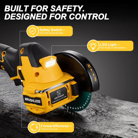 Badass Cordless Cut Off Tool Featuring Brushless Motor Delivers Killer 18000 Rpm Cuts With Three Speed Tweaks for enhanced control and safety features.