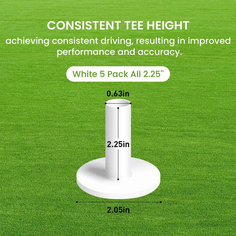 Durable Golf Rubber Tees Set Five Pack With Mixed Or Same Sizes From 1.5 To 3.13 Inches White Indoor Outdoor Practice Tee Kit