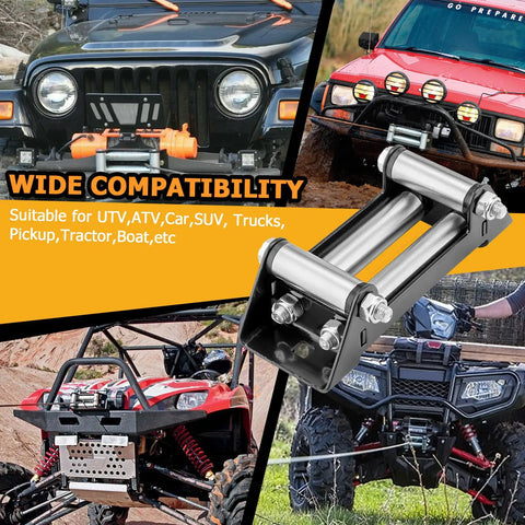 6 Inch Winch Roller Fairlead Cable Guide Fits 4000 To 5500 Lbs UTV Winches with vehicles in background