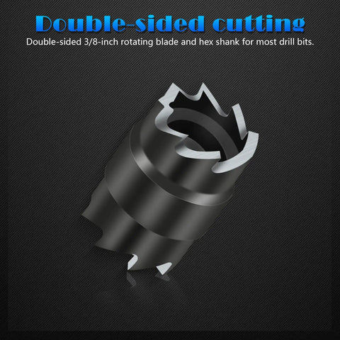 Double-sided 3/8 inch bit from 15 Piece Rotary Spot Weld Cutter Set With Double Sided HSS Three Eighths Inch Bits For Power Drill Pro Grade Spot Weld Remover Hex Sheet Metal Hole Cutter Replacement Blades Case