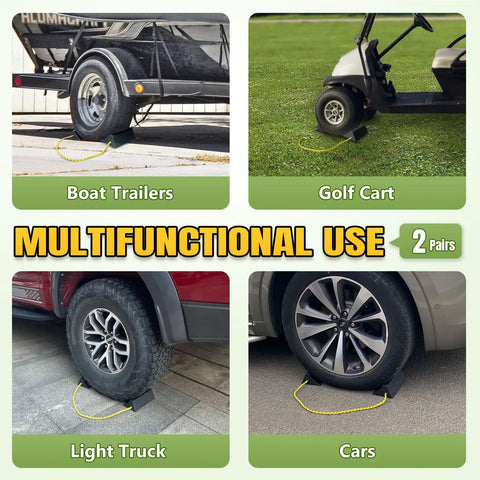 Upgrade Wheel Chocks For Lightweight Trailers And Small Trucks in use with boat trailer, golf cart, light truck, and car