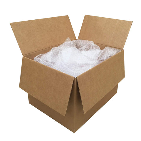 Heavy Duty Corrugated Moving Boxes For No Drama Packing Medium 18X14X12 Inches Brown Cardboard Cartons With Self Sealing Flaps showing open box with bubble wrap.