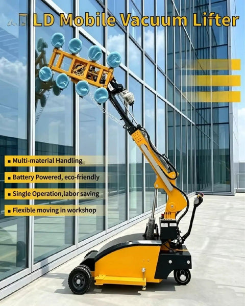 Professional Electric Vacuum Glass Lifter Heavy Duty Window Handler With Powerful Suction Cups Smoothly lifting glass panels outdoors.