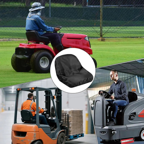 Collage of various seats including lawn mower with Universal Lawn Mower Seat Cover for Ryobi RY48ZTR100 in the center.