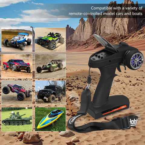 2.4G RC Transmitter And Receiver Kit With Lanyard For RC Car Boat And Crawler, 3 Channel Remote Controller with foam hand wheel