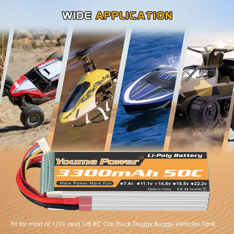 14.8V 3300mAh LiPo 4S Battery Pack 50C With T Plug For RC Helicopter Quadrotor Plane Boat Dual Pack High Burst Power And Long Cycle Life With Fast Recharges showcasing wide applications in RC vehicles and boats