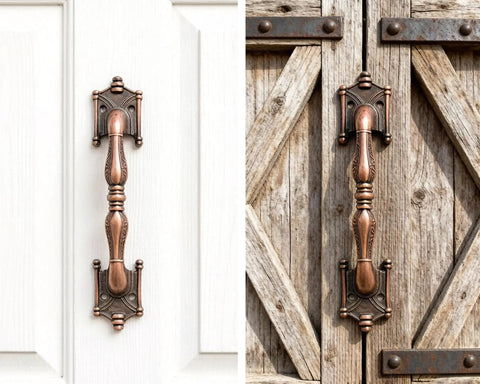 2 Pack 9.25 Inch Red Bronze Barn Door Handles on White and Wood Surfaces, Heavy Duty Pulls For Sliding Doors, Cabinets, Closets, And Kitchen Furniture Hardware, Upgraded Bottom For Comfortable Grip And Enhanced Durability