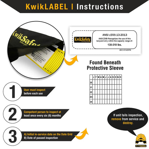 Instructions for Double Leg Rattler Y-Leg Safety Lanyard With Internal Shock Absorber, 6 Foot, OSHA ANSI Certified.