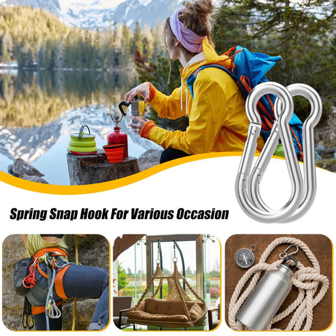 Spring snap hook carabiners, pair of 3-inch galvanized steel units.