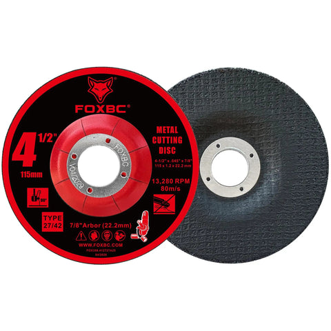 Shop Tested 4 1/2 Inch Type 27 Depressed Center Metal Cut Off Wheel And Grinding Discs 7/8 Inch Arbor showing both sides.