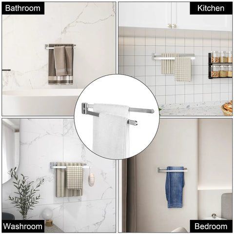 Swivel Towel Bar Two Arms Wall Mount In Brushed Nickel Heavy Duty Stainless Steel Towel Hanger for Bathroom Organizer