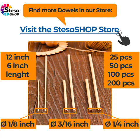 Solid Beechwood Dowel Rods One Eighth Inch By Twelve Inches Long Smooth As Silk Bulk Pack Of Fifty Sticks displayed on wooden surface.