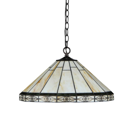 Belle Tiffany Style Mission 2 Light Ceiling Pendant With Shade In Bronze Finish Dope Handcrafted Stained Glass Fixture