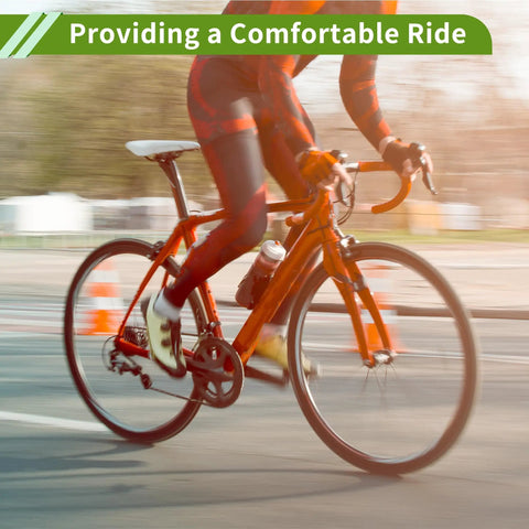 Cyclist on road bike with Universal 25.4x300mm Silver Tone Bike Seat Post Built To Last Steel Saddle Post For Easy Fit