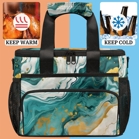 Marble Texture Insulated Picnic Backpack Lunch Bag For Women And Men with compartments to keep food warm or cold
