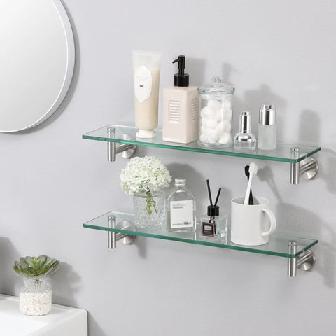 Glass Bathroom Shelf 20 Inch Rectangular With 8mm Tempered Glass And Rustproof Metal Bracket, Wall Mount Shelving in bathroom with products