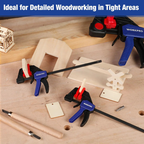 Six Inch Mini Bar Clamps Set Two Pack For Woodworking, One Handed Clamp And Spreader, Light Duty F Clamp With Screw Release