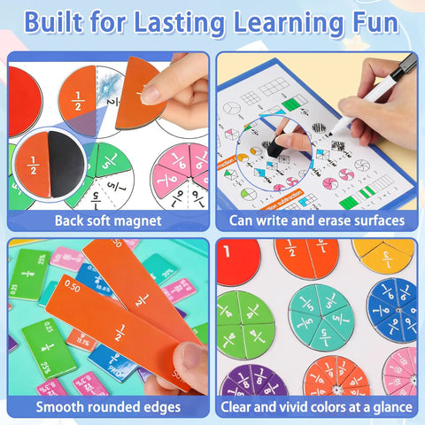 Hands On Fraction Play Kit With Magnetic Tiles And Circles For Whiteboard Ready Math Practice Kit In Use By Kids Ages 6 To 10