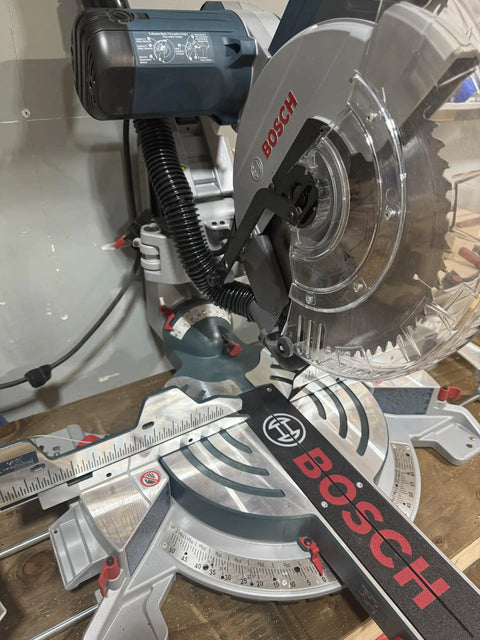 Custom 3D Printed Dust Collection Attachment For 12 Inch Glide Miter Saw GCM12SD Dust Port Adapter installed on saw