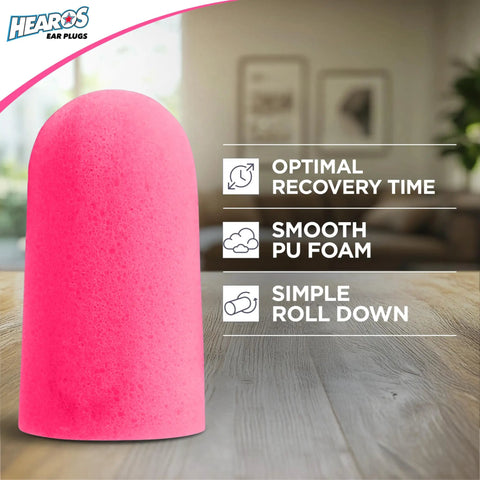Sleep Pretty In Pink Ear Plugs For Sleeping - Petite Sized Foam Noise Reduction Plugs With 32 NRR To Block Snoring Partners, Dorm Mates, Loud Concerts And Travel, 14 Pair Pack displayed with features like optimal recovery time.
