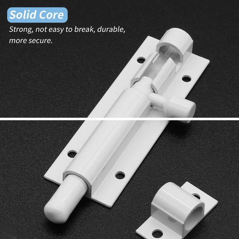 Built Tough 3 Inch Barrel Bolt Lock In Crisp White Heavy Duty Stainless Steel Slide Latch With Complete Mounting Hardware Rust Proof Security Bolt For Patio Gates Front Doors And Barn Sheds Solid 2 Pack, white latch hardware