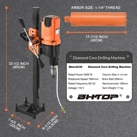 Diamond Core Drilling Machine With Bit For Wet Concrete Heavy Duty 8 Inch Core Drill Rig With Stand and Lifting Handle