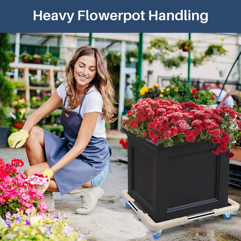 Adjustable Mini Fridge Stand With Mobile Rollers, Four Locking Wheels, Heavy Duty Workhorse Washing Machine Base, Universal Appliance Pedestal For Dryer Or Refrigerator, Off White supporting a large flowerpot