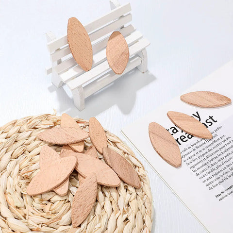 Beechwood Wood Joiner Biscuits Mixed Sizes Zero Ten Twenty Three Hundred Piece Knockout Kit displayed on a woven mat.