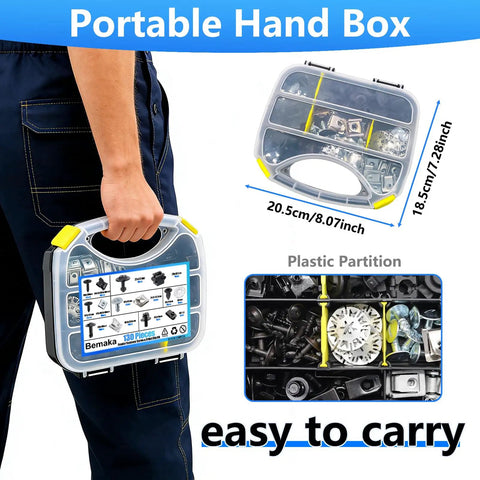 Shop Grade Auto Repair Fastener Assortment With 130 Pieces U Nut Clips Body Bolts Screws And Push Retainers For Bumper Fender Trim Panels No Drama Garage Essential Snap Tight Set in portable hand box.