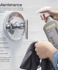 Person cleaning a shower faucet with Kohler cleaner, hand holding a cloth, illustrating care for Forte Multifunction Handshower