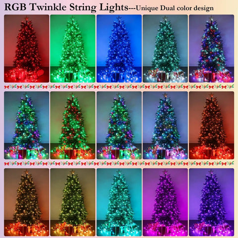 164Ft 500LED RGB String Lights Outdoor With Remote Timer Memory Waterproof, Christmas tree decorated with colorful lights