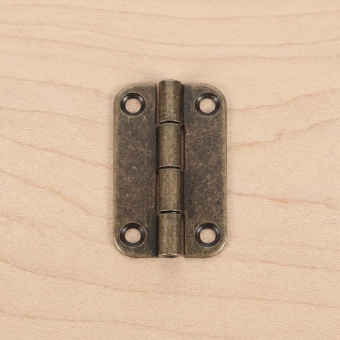 12 Pack Mini Antique Bronze Iron Hinges With Rounded Corners Four Hole Vertical Mount 1.38 By 0.71 By 0.16 Inches Tiny Hinge