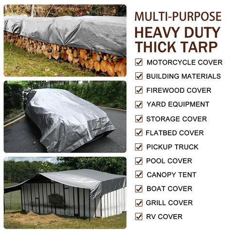 Heavy Duty Waterproof Tarp 8x10 Feet With 14 Mil Thick Tear Resistant Construction UV Shield Reinforced Edges And Built In Grommets