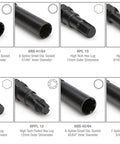Shop-Ready 16-Piece Locking Lug Nut Master Key Set With Double-Hex, Spline And Star Keys displayed with socket sizes