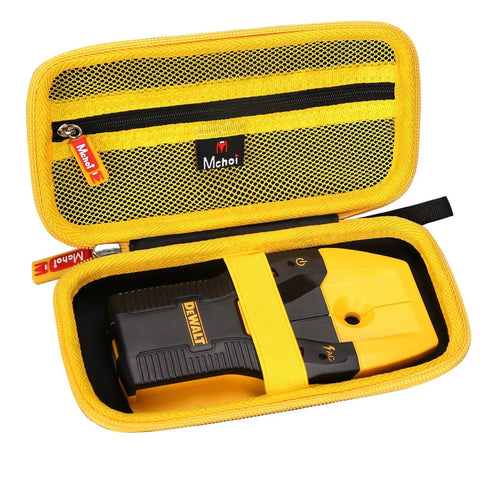 Tough As Nails Hard Shell Protective Case Compatible With DW0100 Stud Finder in yellow storage bag with zippered mesh pocket.