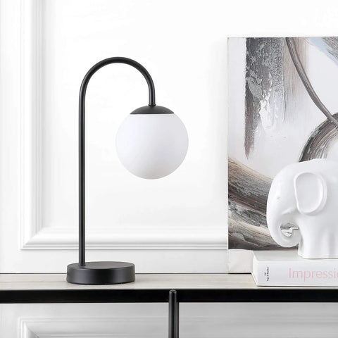 Mid Century Modern Glass Globe Table Lamp With White Shade And Black Base Dope Energy Saving LED Bulb Included